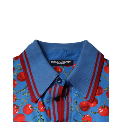 Dolce & Gabbana Blue Cherry Cotton Collared Men Polo T-shirt
