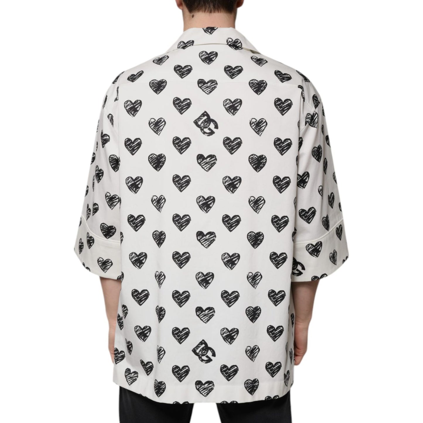 Dolce & Gabbana White Heart Print Short Sleeve Casual Shirt Dolce & Gabbana