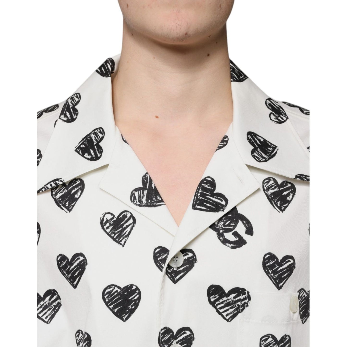 Dolce & Gabbana White Heart Print Short Sleeve Casual Shirt Dolce & Gabbana