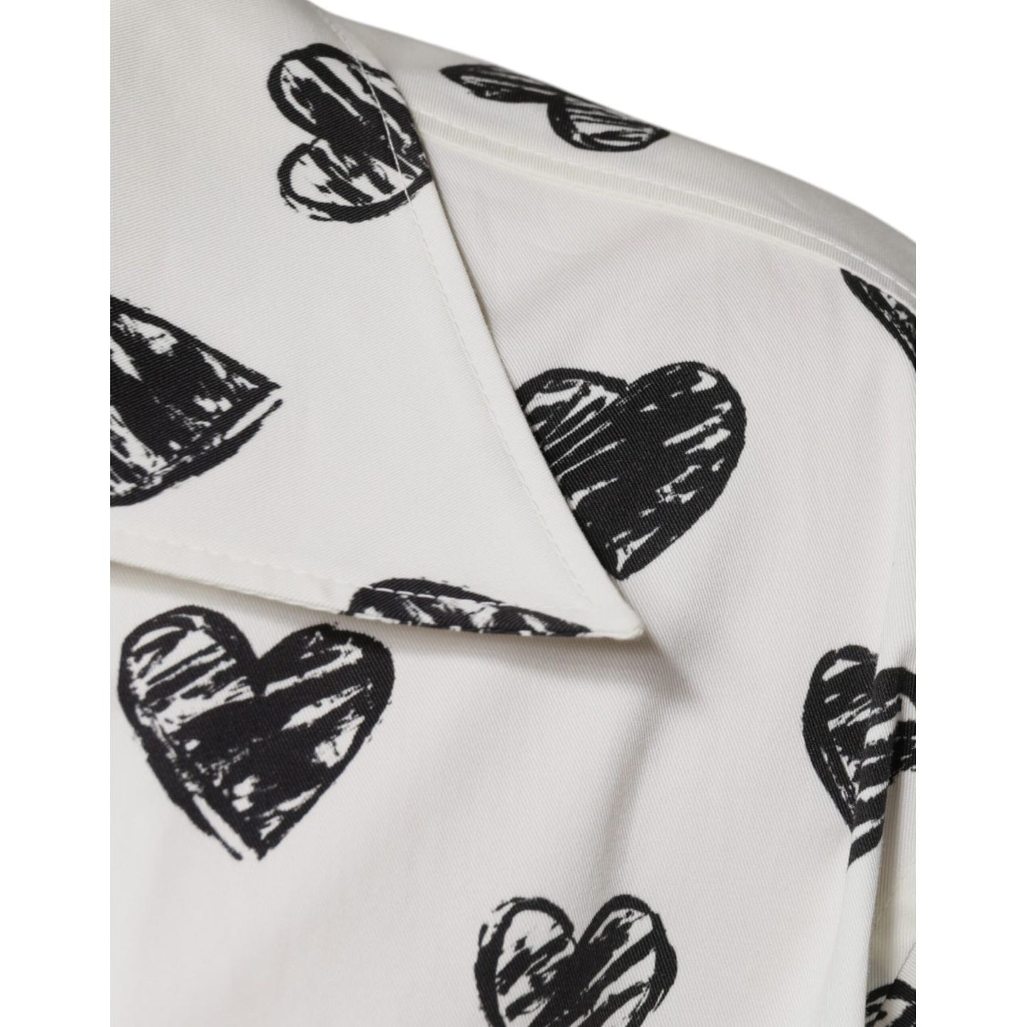 Dolce & Gabbana White Heart Print Short Sleeve Casual Shirt Dolce & Gabbana