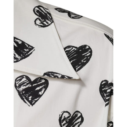Dolce & Gabbana White Heart Print Short Sleeve Casual Shirt Dolce & Gabbana