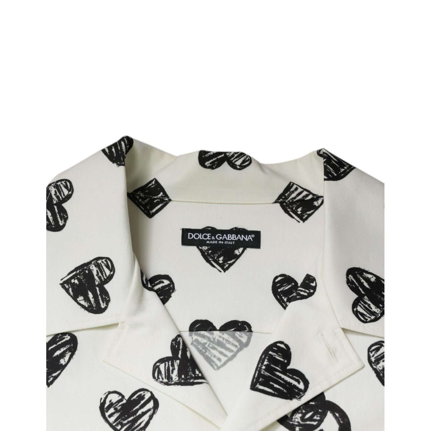 Dolce & Gabbana White Heart Print Short Sleeve Casual Shirt Dolce & Gabbana