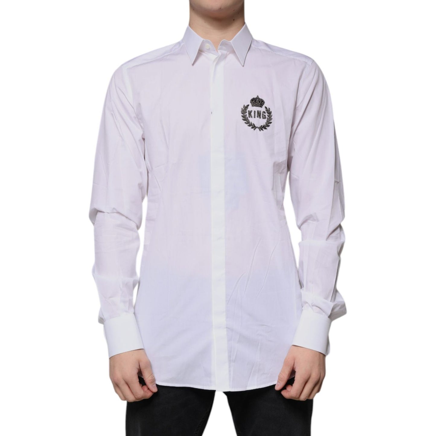 Dolce & Gabbana White Cotton Logo Formal Men GOLD Dress Shirt Dolce & Gabbana