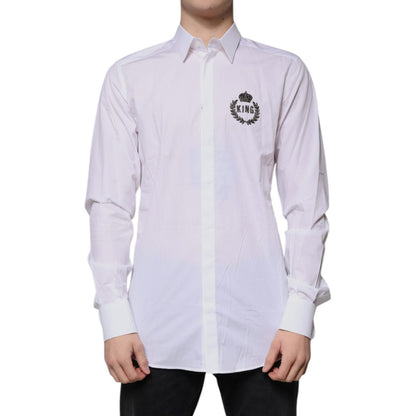 Dolce & Gabbana White Cotton Logo Formal Men GOLD Dress Shirt Dolce & Gabbana
