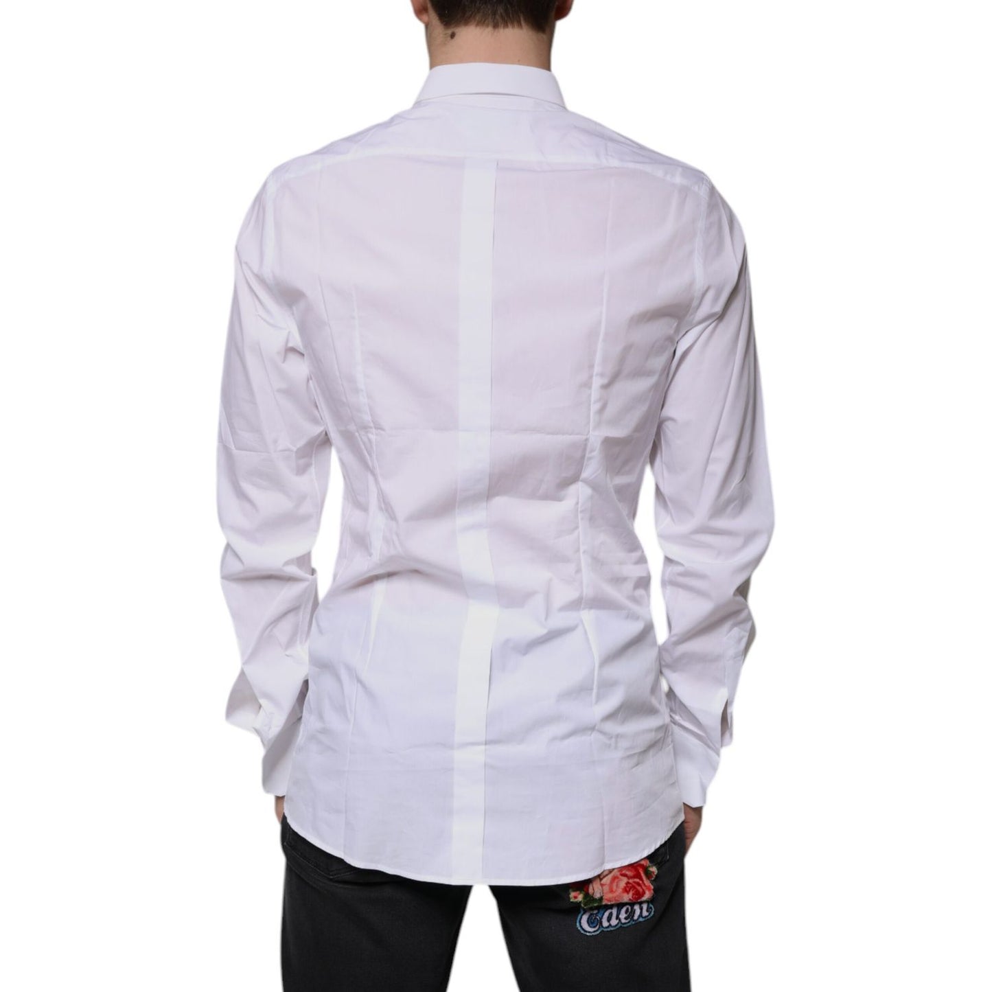 Dolce & Gabbana White Cotton Logo Formal Men GOLD Dress Shirt Dolce & Gabbana