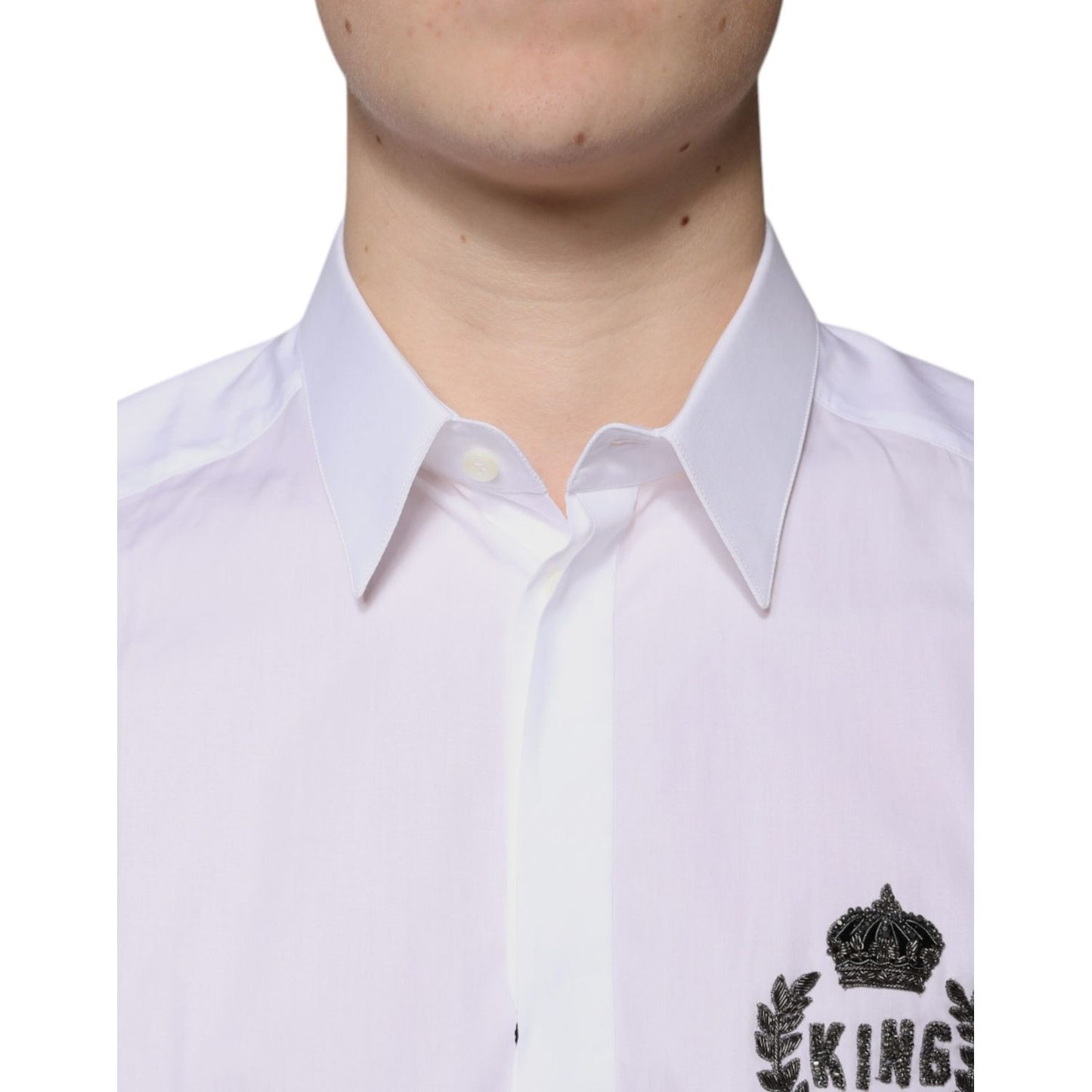 Dolce & Gabbana White Cotton Logo Formal Men GOLD Dress Shirt Dolce & Gabbana