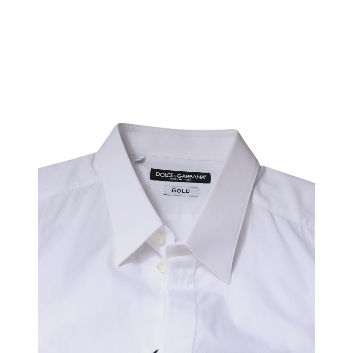 Dolce & Gabbana White Cotton Logo Formal Men GOLD Dress Shirt Dolce & Gabbana