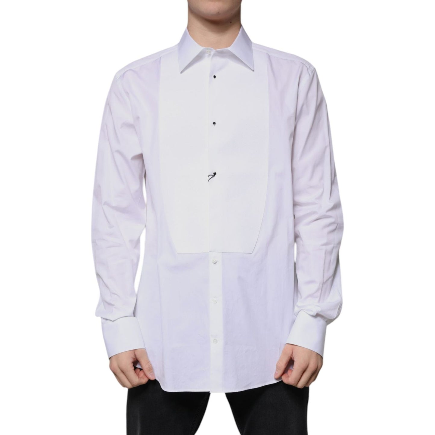 Dolce & Gabbana White Bib Cotton Poplin GOLD Formal Shirt Dolce & Gabbana