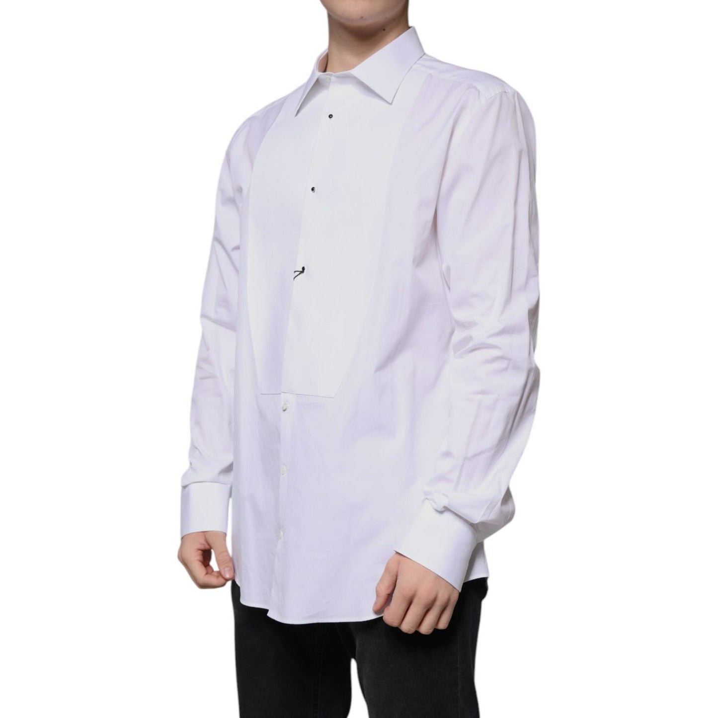 Dolce & Gabbana White Bib Cotton Poplin GOLD Formal Shirt Dolce & Gabbana