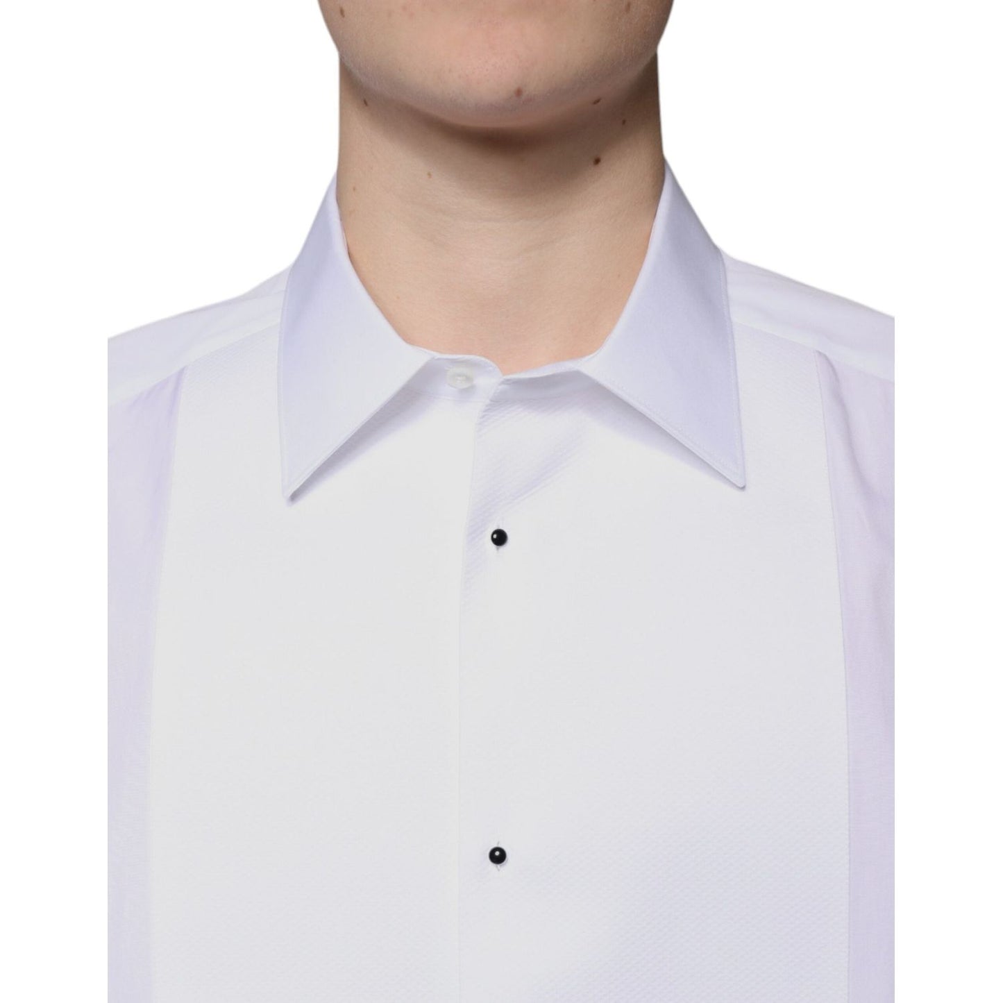 Dolce & Gabbana White Bib Cotton Poplin GOLD Formal Shirt Dolce & Gabbana