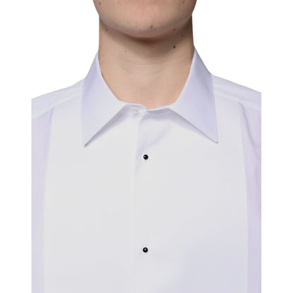 Dolce & Gabbana White Bib Cotton Poplin GOLD Formal Shirt Dolce & Gabbana