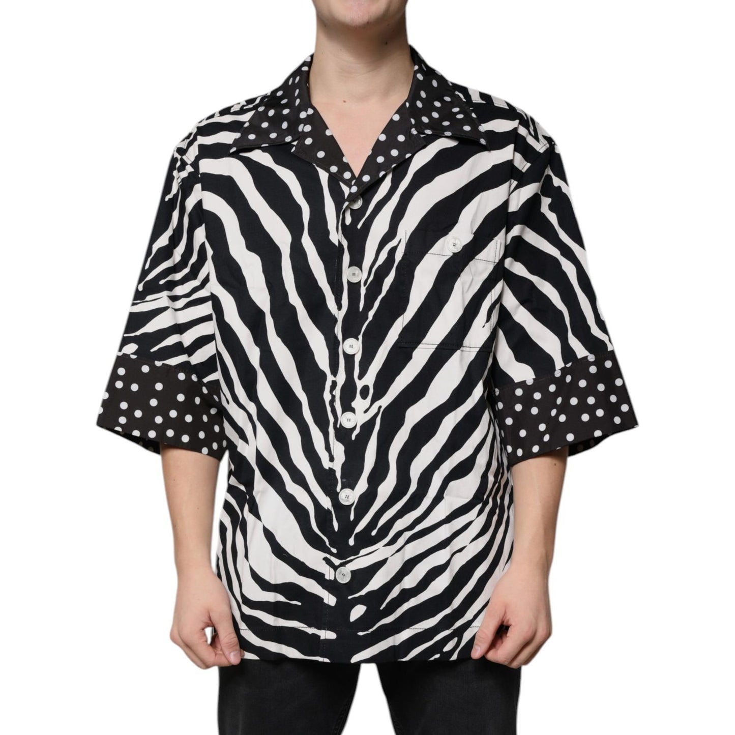 Dolce & Gabbana Black White Zebra Button Down Oversize Shirt Dolce & Gabbana