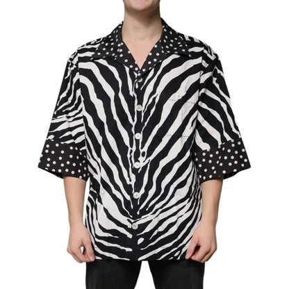 Dolce & Gabbana Black White Zebra Button Down Oversize Shirt Dolce & Gabbana