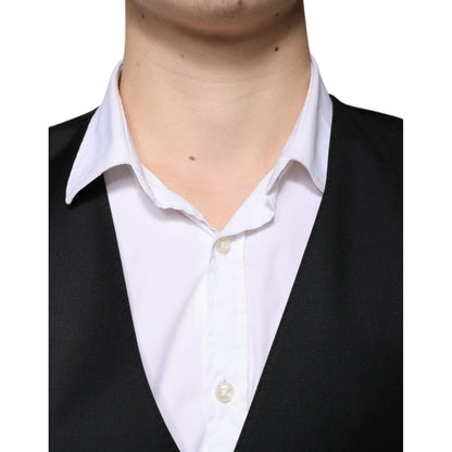 Dolce & Gabbana Black Wool Formal Dress Men Waistcoat Vest