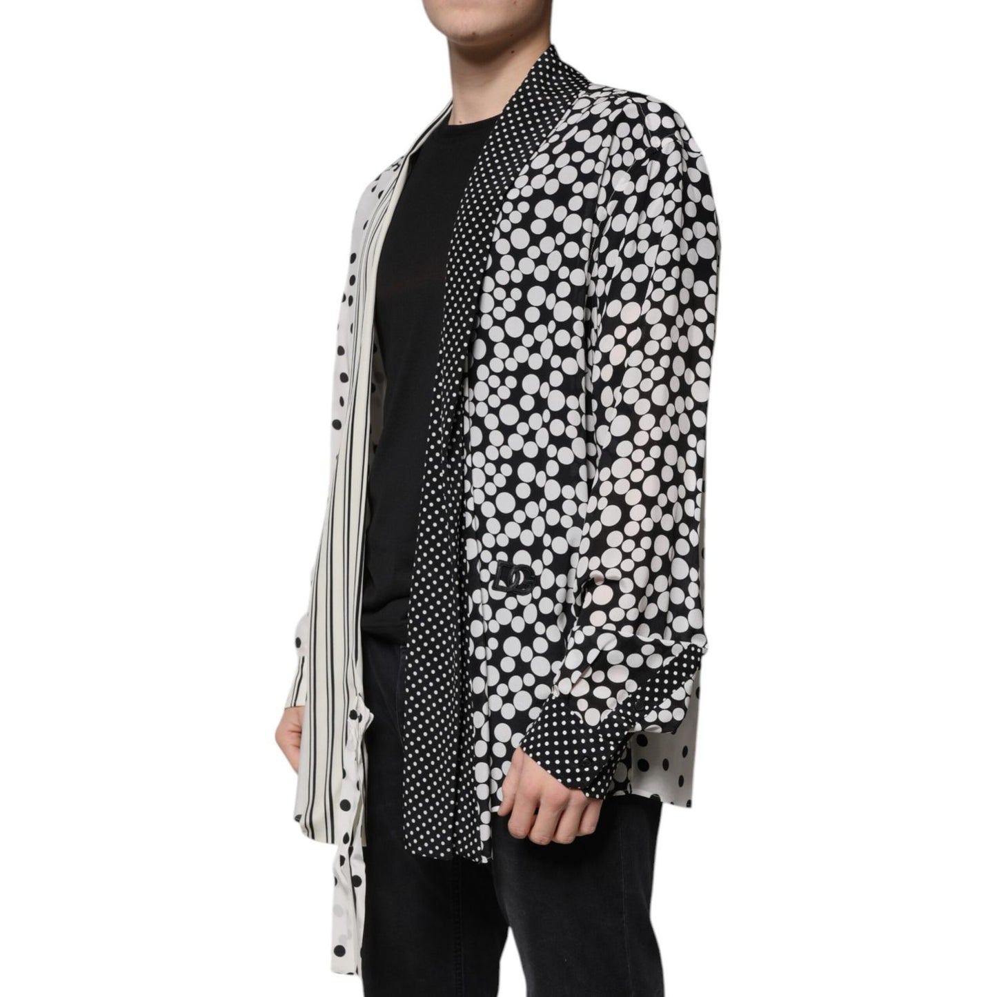 Dolce & Gabbana Black White Polka Dots Silk Men Casual Shirt Dolce & Gabbana