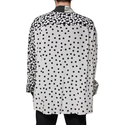 Dolce & Gabbana Black White Polka Dots Silk Men Casual Shirt Dolce & Gabbana