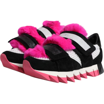 Dolce & Gabbana Black Pink Fur Embellished Sneakers Shoes