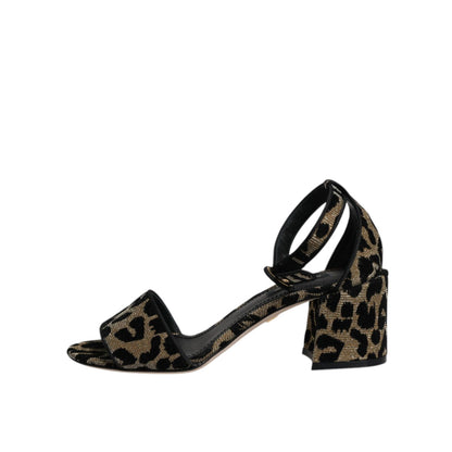 Dolce & Gabbana Gold Leopard Lurex Ankle Strap Heels Sandals Shoes Dolce & Gabbana