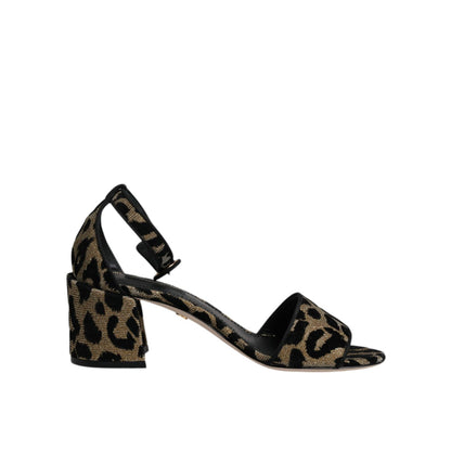 Dolce & Gabbana Gold Leopard Lurex Ankle Strap Heels Sandals Shoes Dolce & Gabbana
