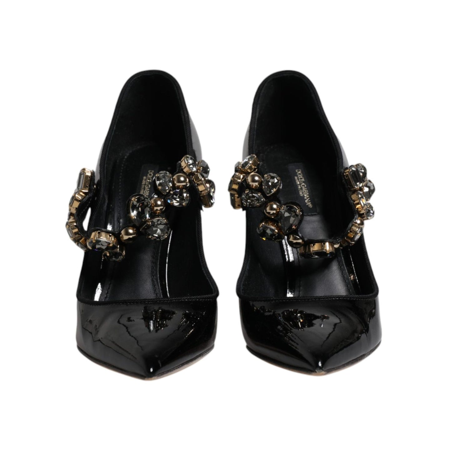 Dolce & Gabbana Black Leather Crystal Mary Jane Pumps Shoes