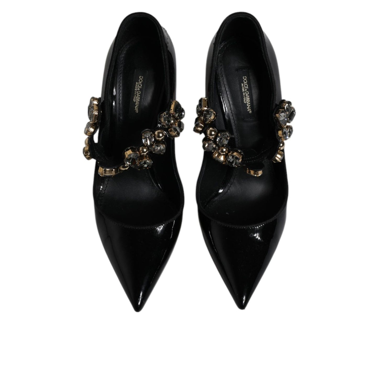 Dolce & Gabbana Black Leather Crystal Mary Jane Pumps Shoes