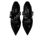 Dolce & Gabbana Black Leather Crystal Mary Jane Pumps Shoes