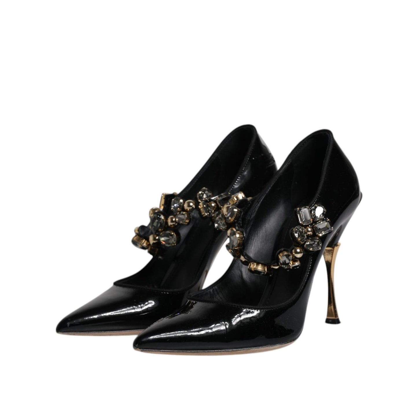 Dolce & Gabbana Black Leather Crystal Mary Jane Pumps Shoes