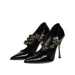 Dolce & Gabbana Black Leather Crystal Mary Jane Pumps Shoes