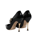 Dolce & Gabbana Black Leather Crystal Mary Jane Pumps Shoes