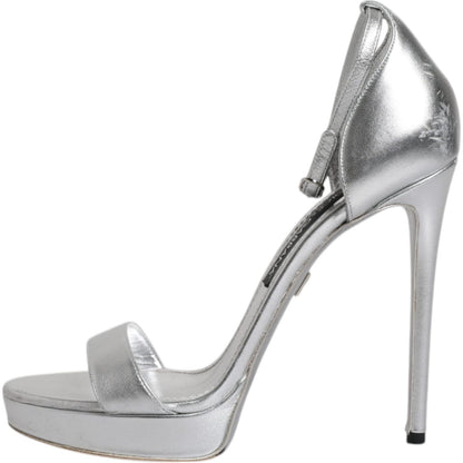 Dolce & Gabbana Silver Leather Platform Keira Sandals Shoes
