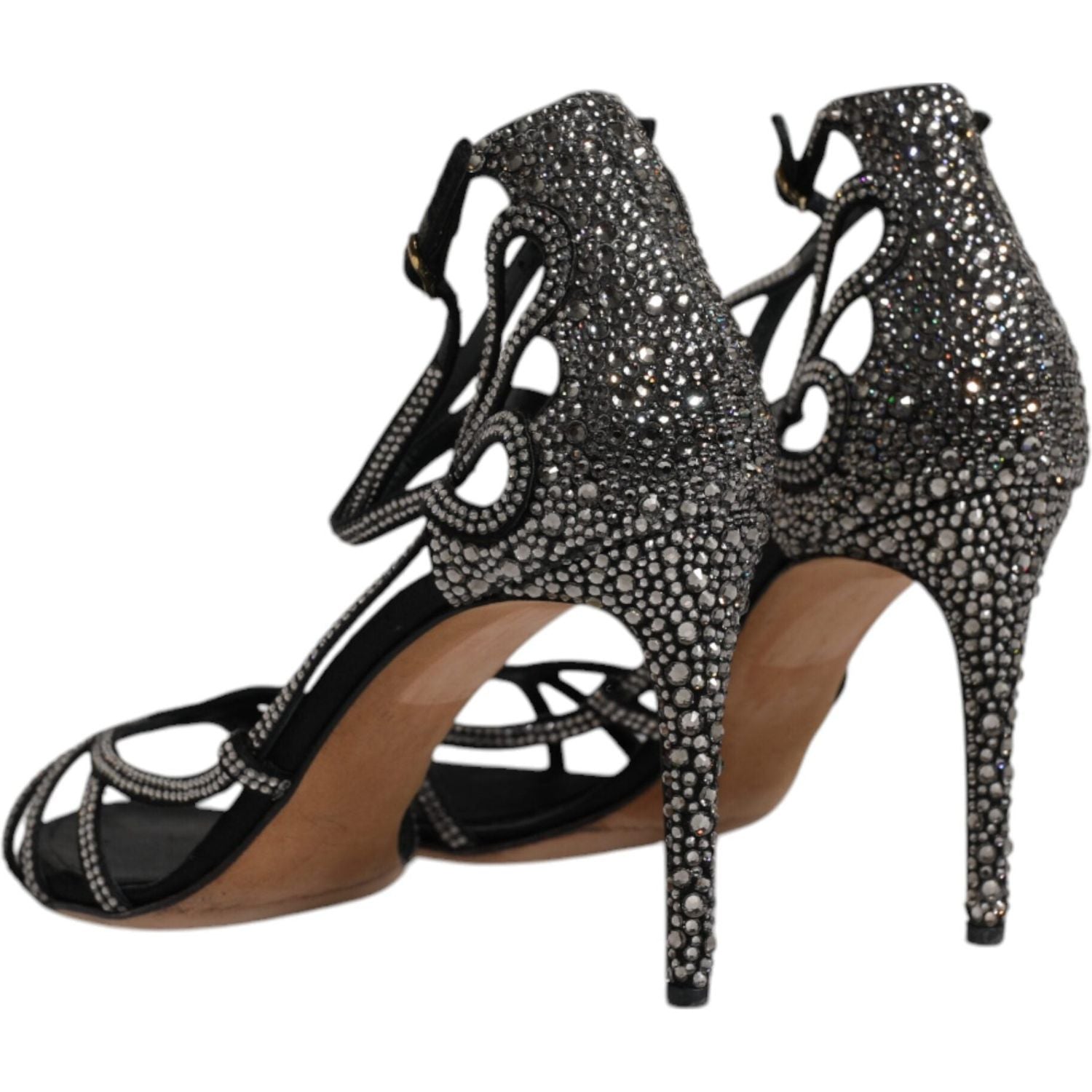 Dolce & Gabbana Black Strass Ankle Strap Heels Sandals Shoes