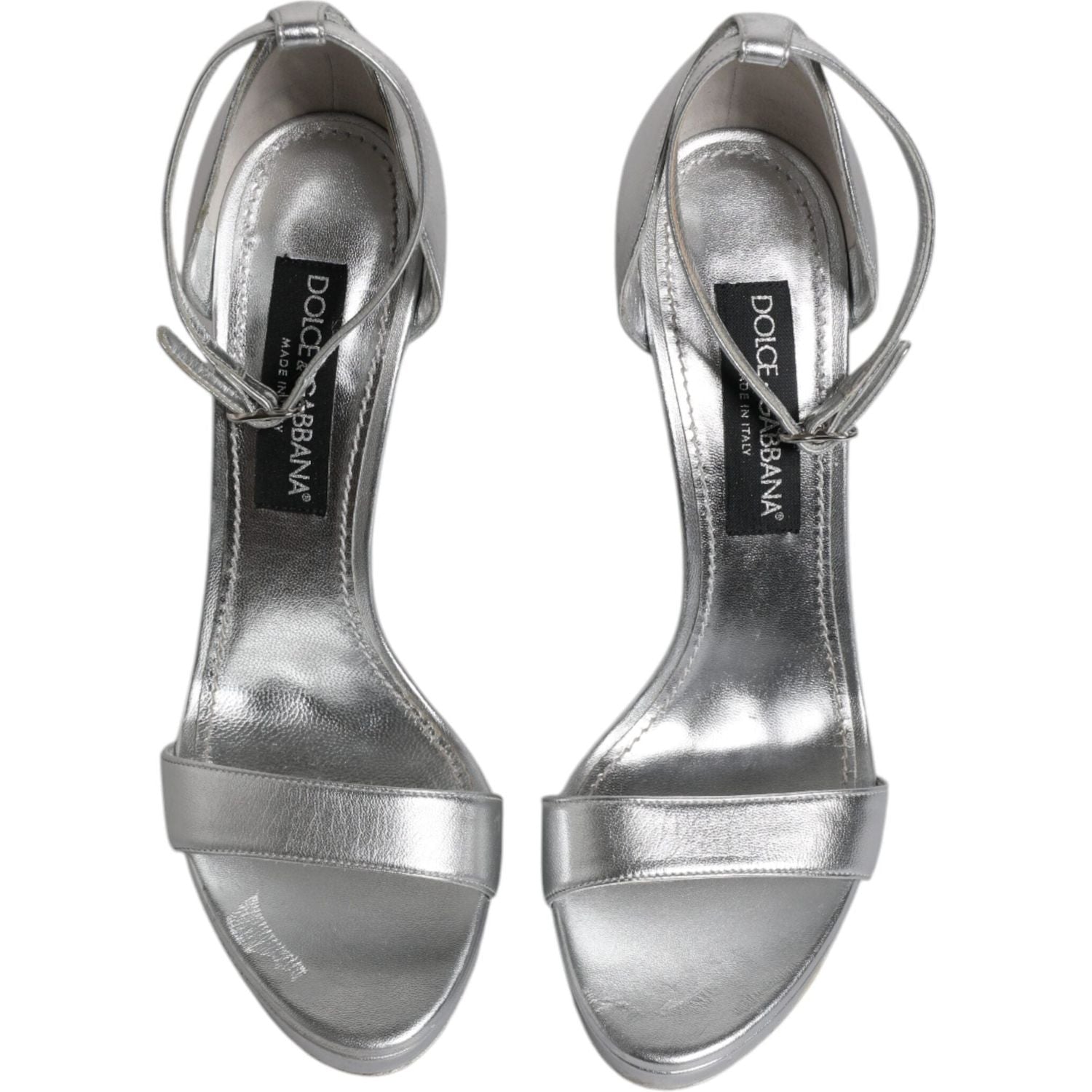 Dolce & Gabbana Silver Leather Platform Keira Sandals Shoes