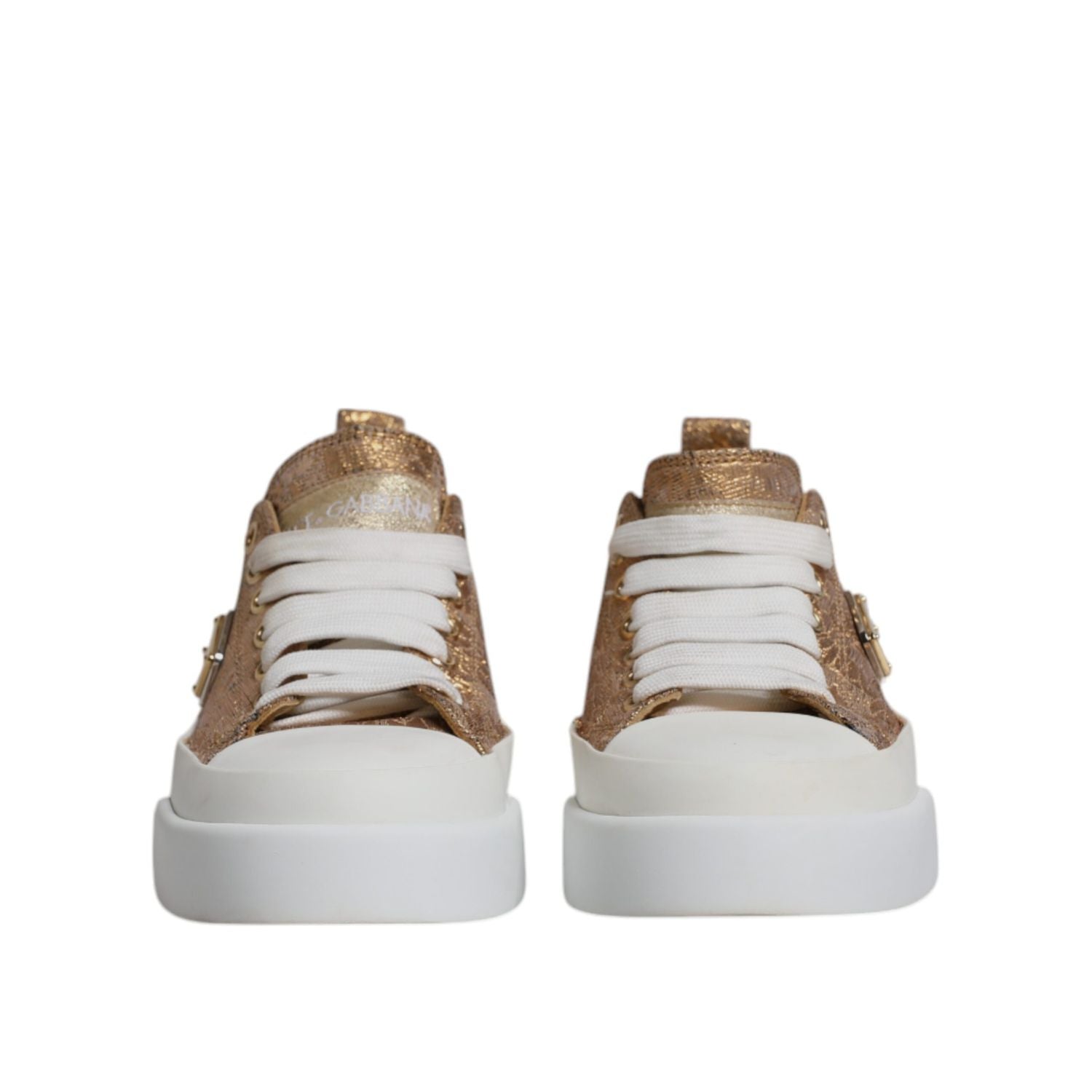 Dolce & Gabbana Gold White Logo Low Top Sneakers Shoes