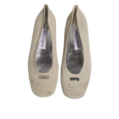 Dolce & Gabbana Beige Fabric Slip On Ballerina Flats Shoes Dolce & Gabbana