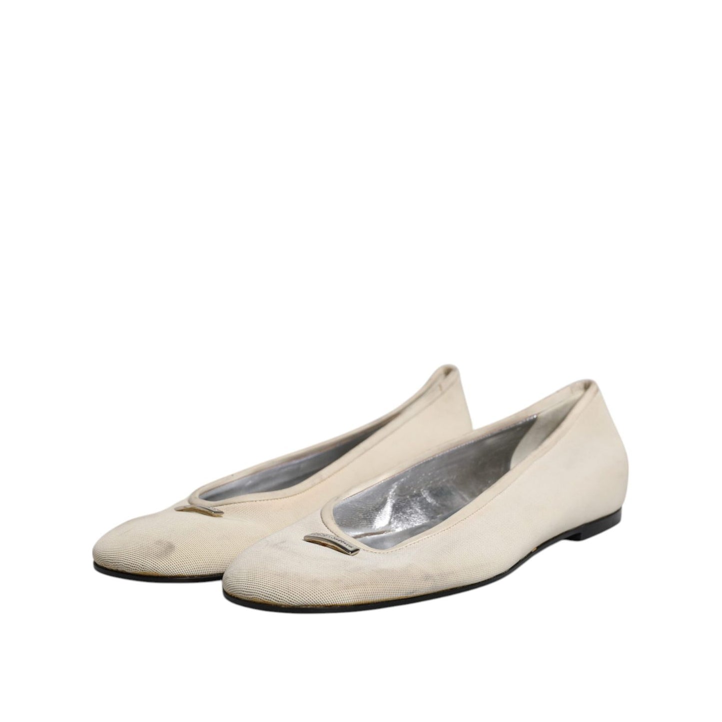 Dolce & Gabbana Beige Fabric Slip On Ballerina Flats Shoes Dolce & Gabbana
