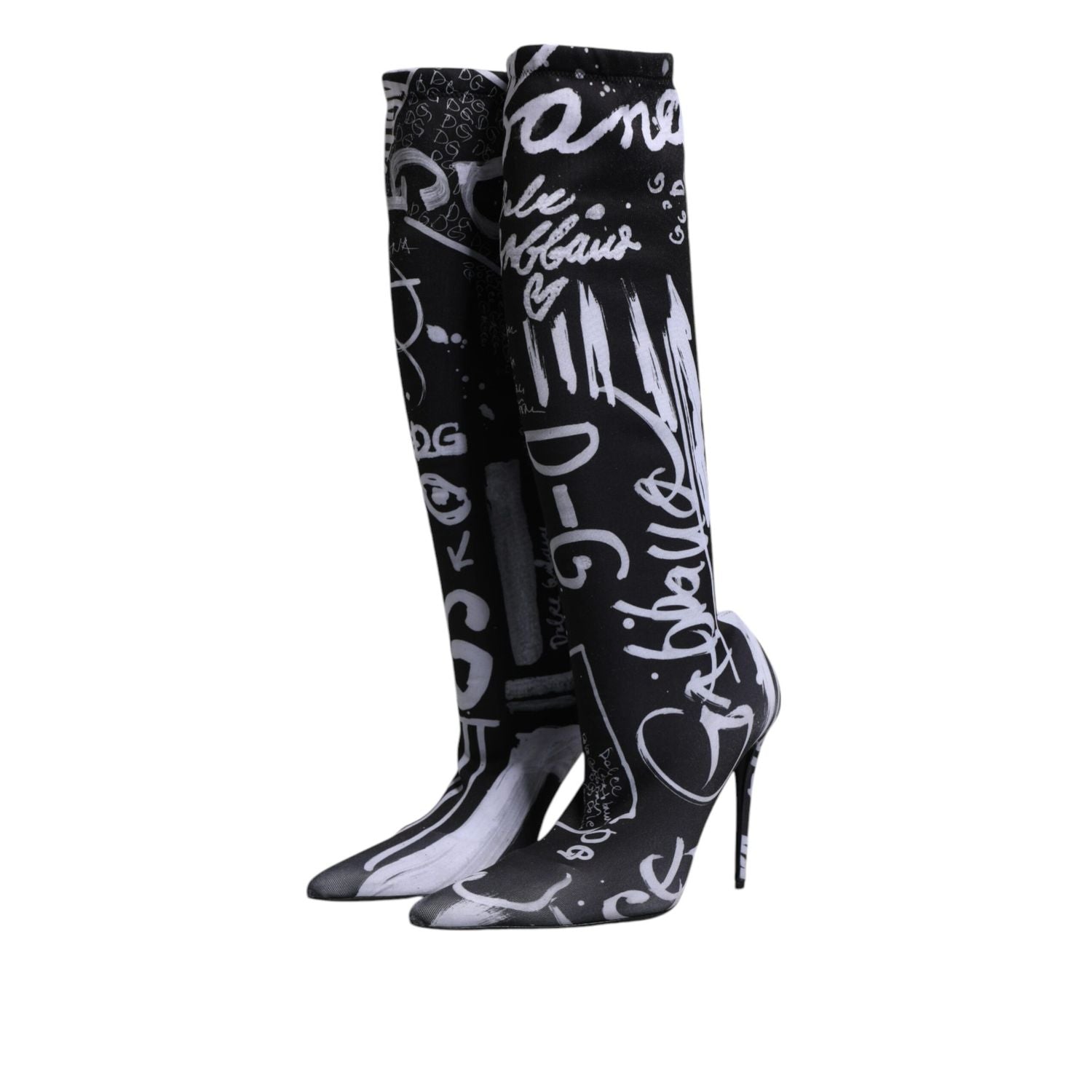 Dolce & Gabbana Black Logo Stretch Heels High Boots Shoes