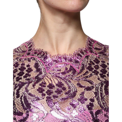 Dolce & Gabbana Metallic Fuchsia Floral Sheath Mini Dress