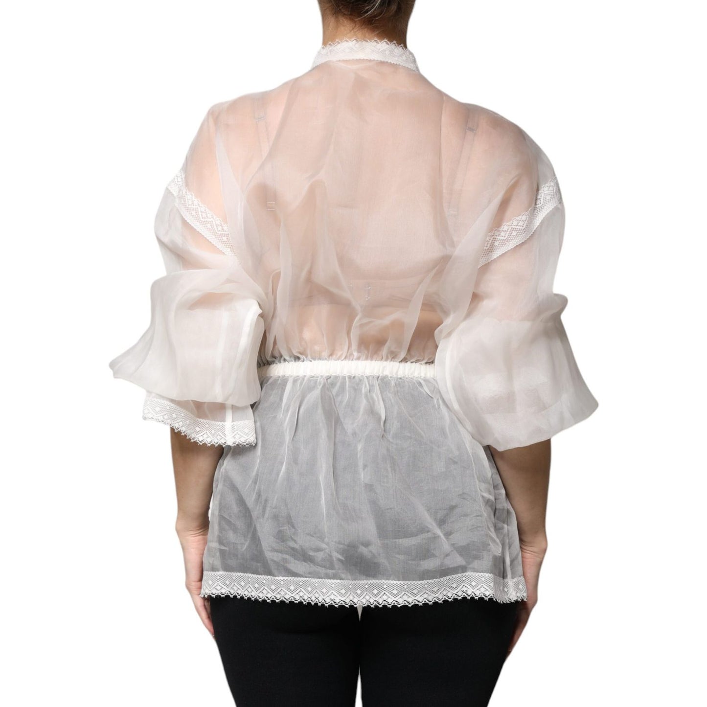 Dolce & Gabbana White Ascot Collar Long Sleeves Blouse Top Dolce & Gabbana