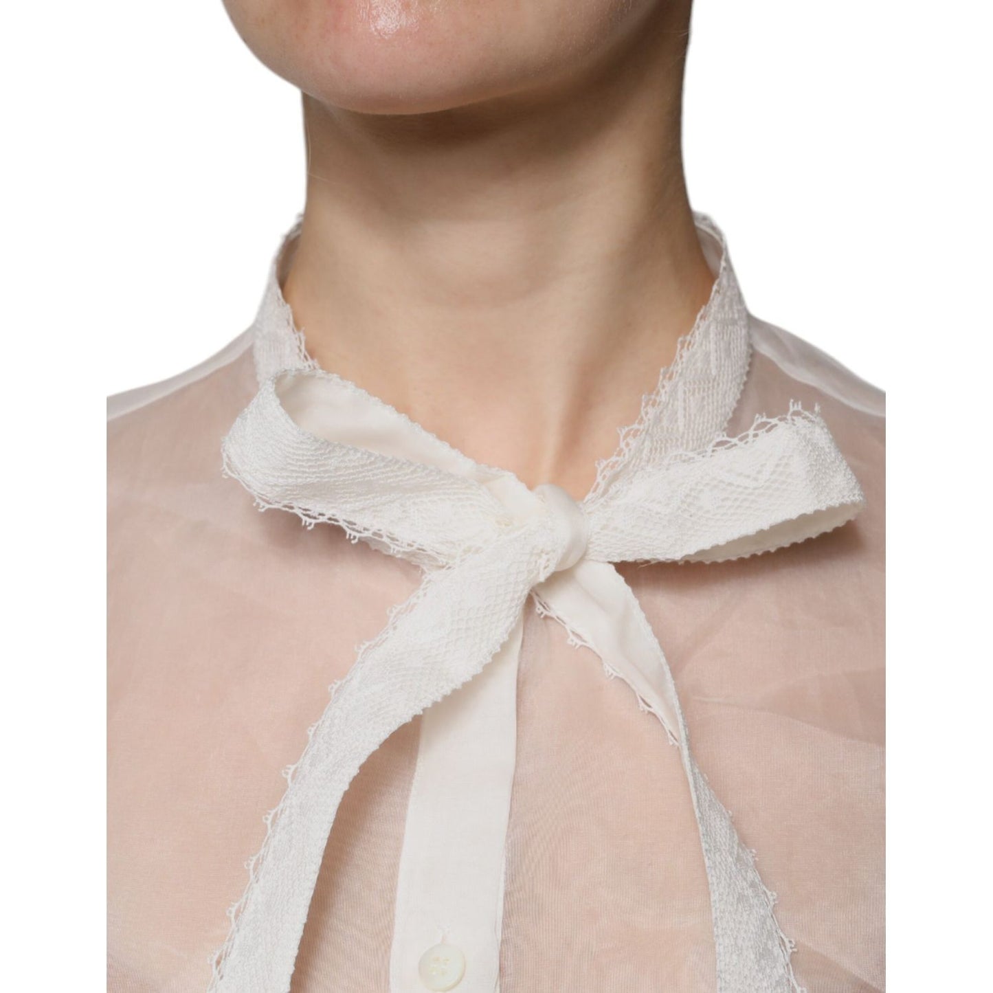Dolce & Gabbana White Ascot Collar Long Sleeves Blouse Top Dolce & Gabbana