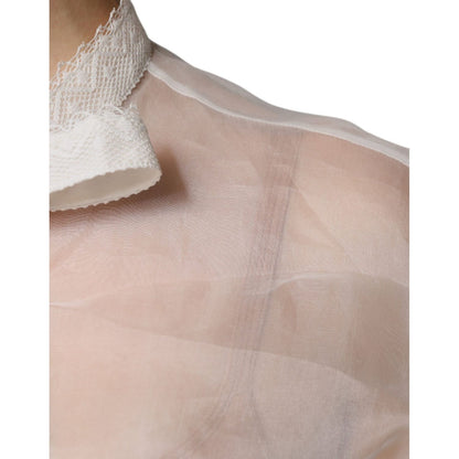 Dolce & Gabbana White Ascot Collar Long Sleeves Blouse Top Dolce & Gabbana