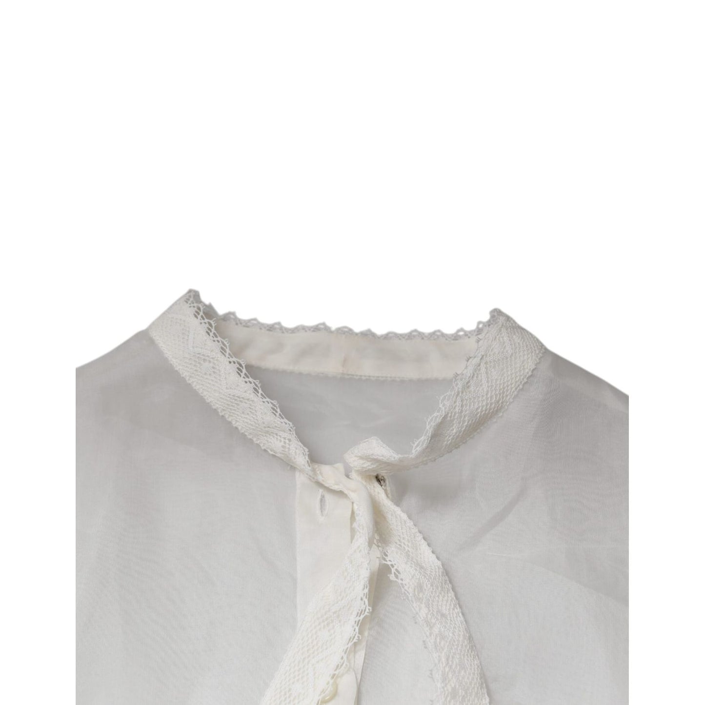 Dolce & Gabbana White Ascot Collar Long Sleeves Blouse Top Dolce & Gabbana