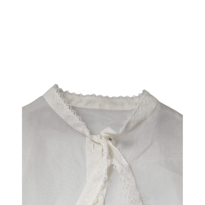 Dolce & Gabbana White Ascot Collar Long Sleeves Blouse Top Dolce & Gabbana