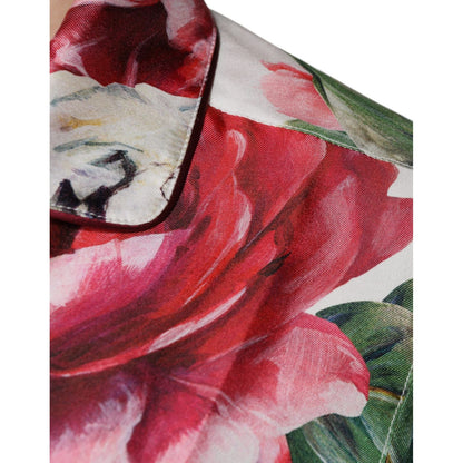 Dolce & Gabbana White Peony Silk Long Sleeves Collared Blouse Top Dolce & Gabbana