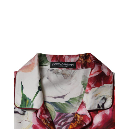Dolce & Gabbana White Peony Silk Long Sleeves Collared Blouse Top Dolce & Gabbana