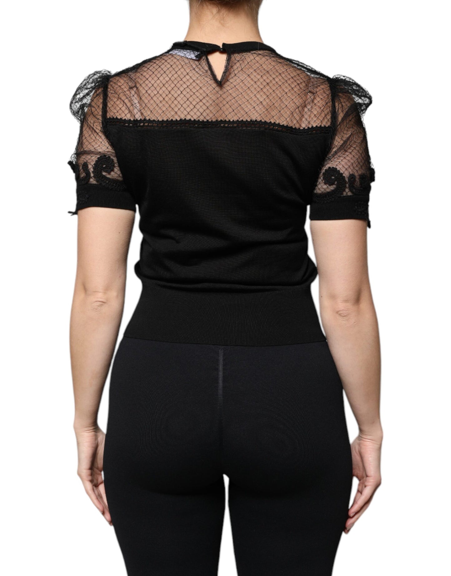 Dolce & Gabbana Black Floral Lace Short Sleeves Blouse Top Dolce & Gabbana