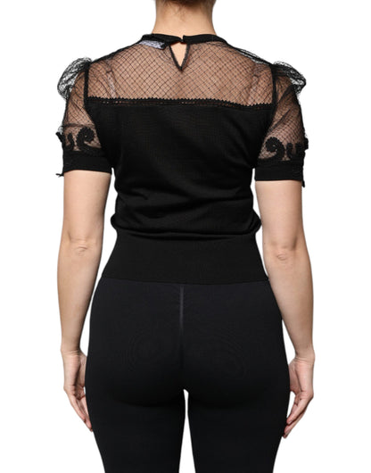 Dolce & Gabbana Black Floral Lace Short Sleeves Blouse Top Dolce & Gabbana