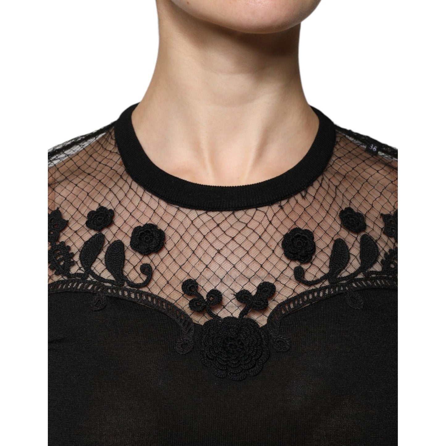 Dolce & Gabbana Black Floral Lace Short Sleeves Blouse Top Dolce & Gabbana