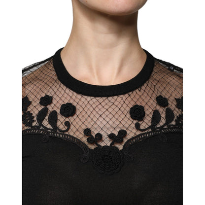 Dolce & Gabbana Black Floral Lace Short Sleeves Blouse Top Dolce & Gabbana