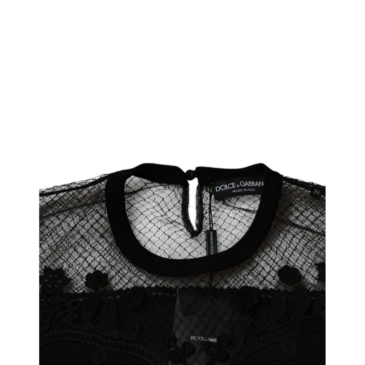 Dolce & Gabbana Black Floral Lace Short Sleeves Blouse Top