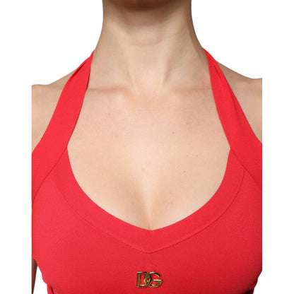 Dolce & Gabbana Red Viscose Sleeveless Halter Cropped Tank Top